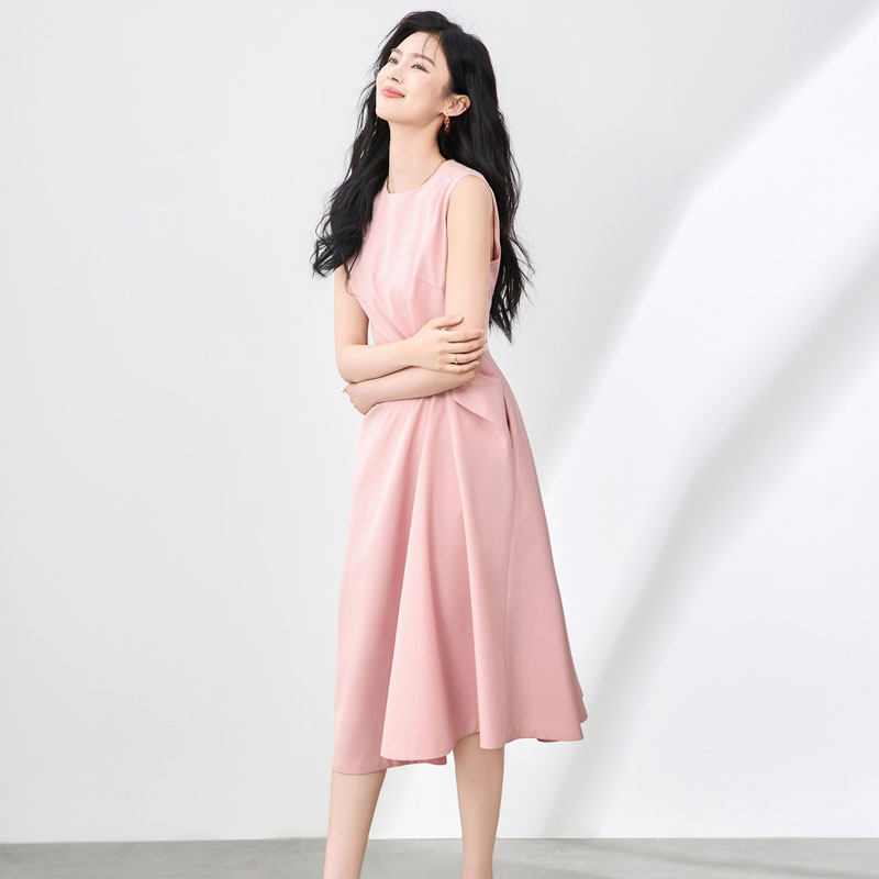 迪奥夏季连衣裙女25新款法式气质优雅背心裙简约收腰褶皱无袖裙子 - 图1