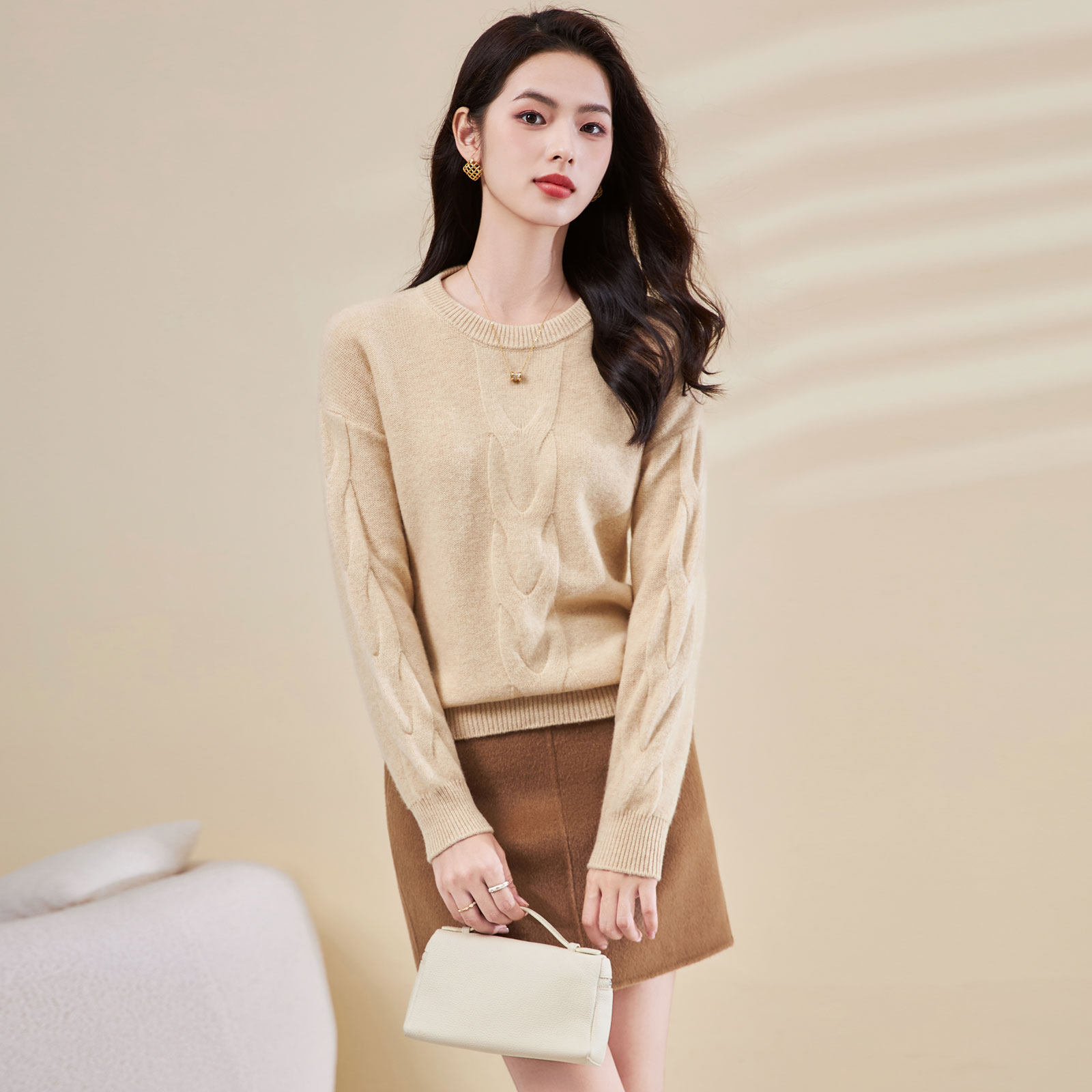 迪奥25秋冬新款高品质圆领加厚大麻花慵懒风打底衫时尚百搭毛衣女,淘宝优惠券,粉丝福利购,淘宝优惠卷