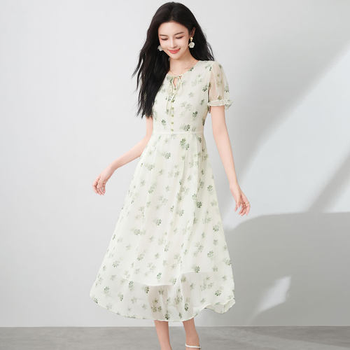 迪奥薄纱连衣裙女夏25新款法式清新碎花裙气质唯美度假风中长裙子 - 图0