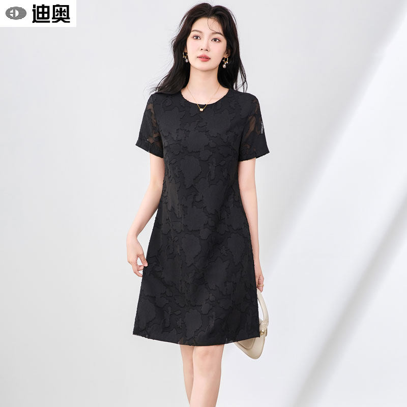 迪奥连衣裙女夏26新款高级感烧花设计短袖A字裙气质显瘦中长裙子