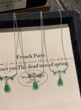 祖母绿葫芦项链天然危料翡翠女s925银镶嵌轻奢锁骨国潮生日礼物