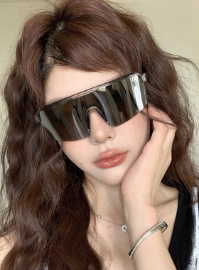 欧美反光水银色骑行眼镜太阳镜女