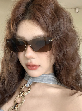 欧美连体无框茶色高级感墨镜女潮