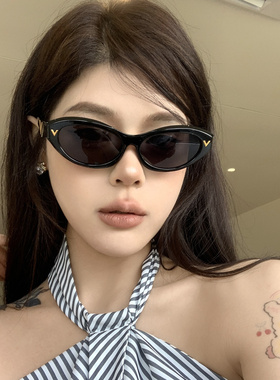 复古猫眼黑色遮阳墨镜女款潮小脸
