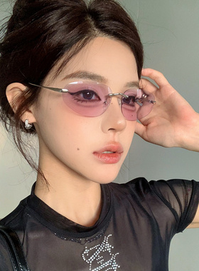 韩版无框y2k千禧辣妹风紫色墨镜
