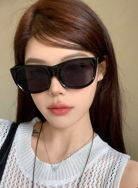 复古黑色大框猫眼墨镜女方圆脸潮