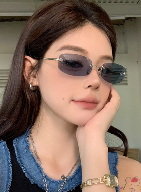 jennie同款蓝色无框墨镜女款街拍