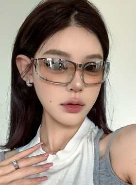 欧美Y2K金属镂空水银色太阳镜女