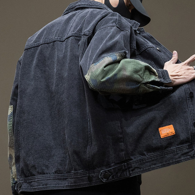 Black denim jacket for men 2025 spring and autumn new style boys' enlarged and thickened work jacket men's large size denim jacket