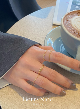 小众复古不规则波浪闪戒指女ins通勤素圈简约百搭叠戴指环尾戒子