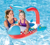 Детская надувная водная лодка, мультяшный плавательный круг, навес, новая коллекция, защита от солнца