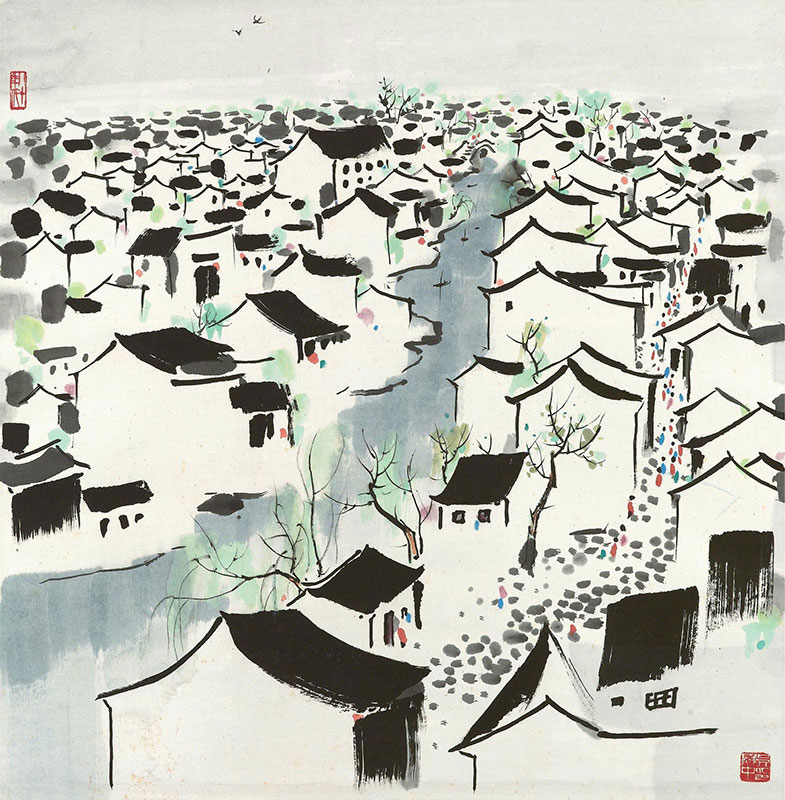 吴冠中水墨画彩墨画作品国画写意山水临摹画芯电子版高清图片素材