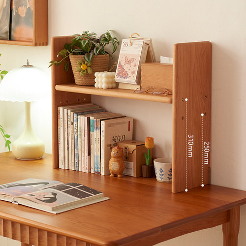 简易实木桌面小书架收纳置物架办公学生桌上多层书立原木储物架 - 图0