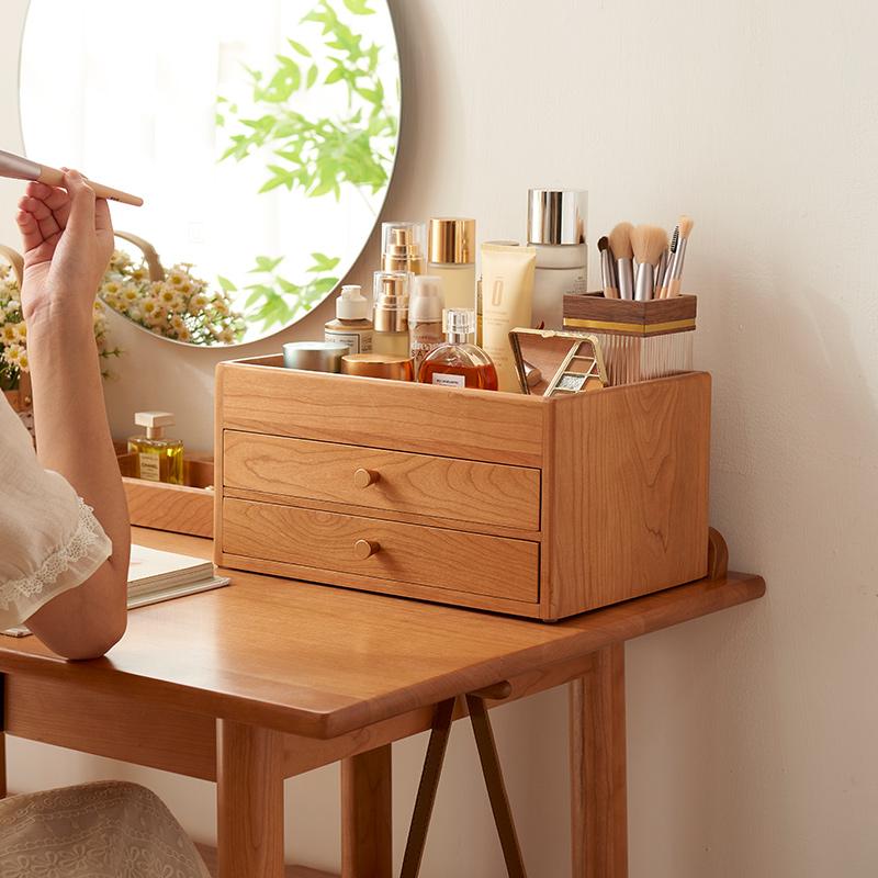 实木台面收纳盒樱桃木储物格整理盒桌面文具化妆品玄关抽屉首饰盒 - 图3