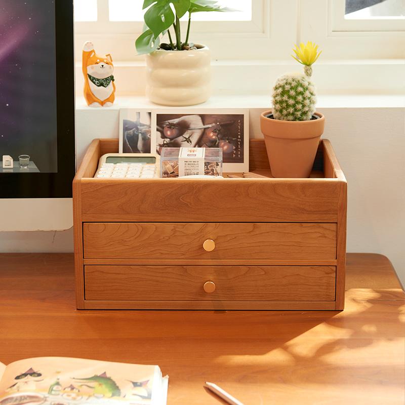 实木台面收纳盒樱桃木储物格整理盒桌面文具化妆品玄关抽屉首饰盒 - 图0