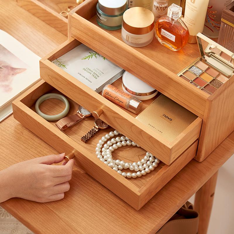 实木台面收纳盒樱桃木储物格整理盒桌面文具化妆品玄关抽屉首饰盒 - 图1