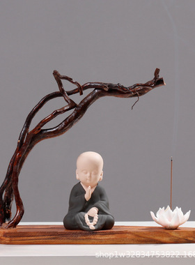 新中式禅意摆件创意根雕底座客厅玄关电视柜家居装饰木质工艺品