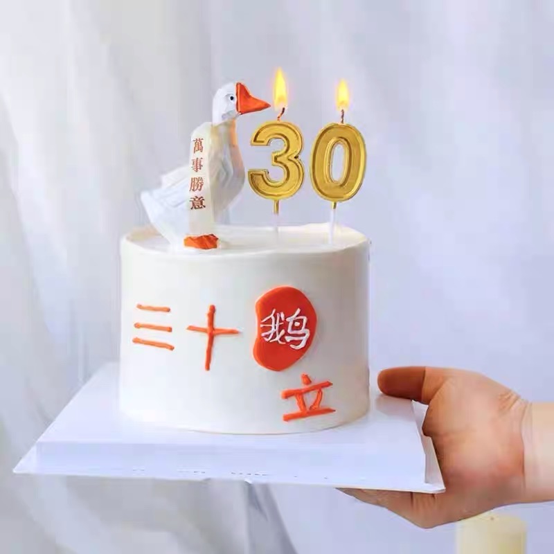 网红三十鹅立蛋糕装饰摆件 数字蜡烛30男神女神生日装饰三十而立 - 图1