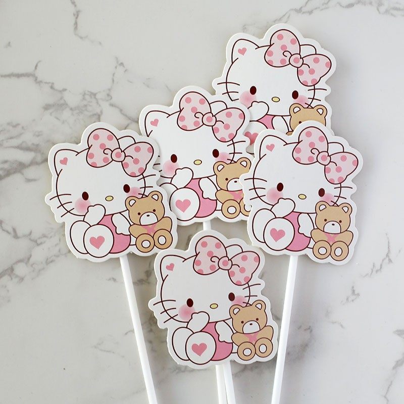 网红粉色系可爱卡通KT猫生日周岁百天宴装饰女孩蛋糕甜品台摆件,淘宝优惠券,粉丝福利购,淘宝优惠卷