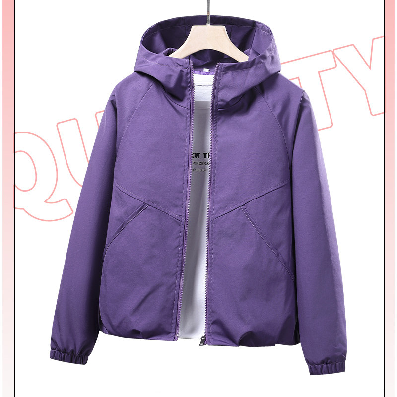 2026春季新款女修身防水防风防污短款连帽外套气质拉链冲锋衣外套