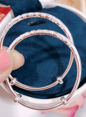 银饰香港正生纯银男女宝宝龙凤呈祥推拉手镯足银999送满月周岁礼