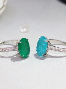 JZ536合成蓝帕拉伊巴水晶石头鸽子蛋仿宝石女款戒指祖母绿钻戒