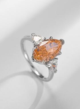 K903 马眼冰花切加厚高碳石8×14女款钻戒米黄色冷艳像风ins戒指