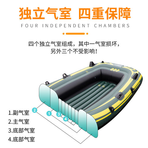橡皮艇 加厚充气船钓鱼船单人皮划艇3人气垫船双人救生汽艇下网船 - 图2