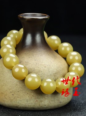 天然和田玉黄玉手串新疆玉米黄玉圆珠手链玉石珠子手串男女款手链