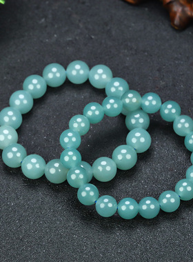 新疆玉晴水色圆珠手串手链和田玉且末蓝手链珠子手串晴水手链手饰