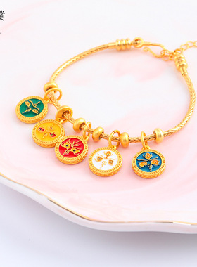 久不掉色古法越南沙金diy配件五色财神佛眼招财转运珠吊坠项链女