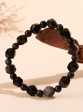 批发天然银曜石不规则切面单圈手链时尚热销黑曜岩女原创手串饰品