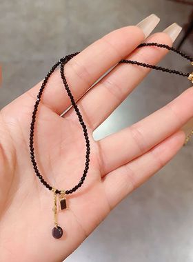 冷淡风黑色水晶项链女小众复古时尚颈饰轻奢设计感短款锁骨链HOT