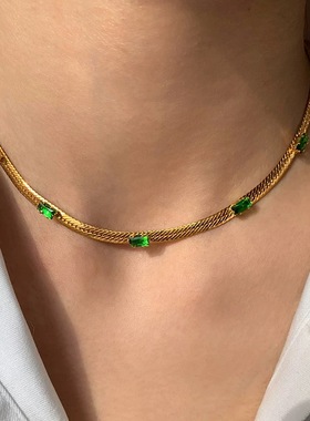 天然孔雀石串珠项链女配饰祖母绿色宝石轻奢小众2025新款毛衣颈链