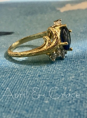 出口欧洲维多利亚法风liberty复古董星空star手工凿刻蓝宝石戒指