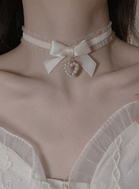 蕾丝蝴蝶结小铃铛颈链女仆脖子颈带项圈黑色choker脖子纯欲软妹潮