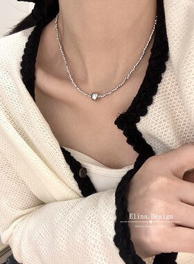 24年新款切花闪耀施家正圆强光银灰小众珍珠项链气质毛衣链颈链