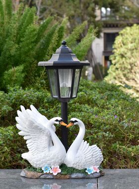 跨境户外花园庭院太阳能灯 仿真天鹅家居装饰工艺品摆件造景动物