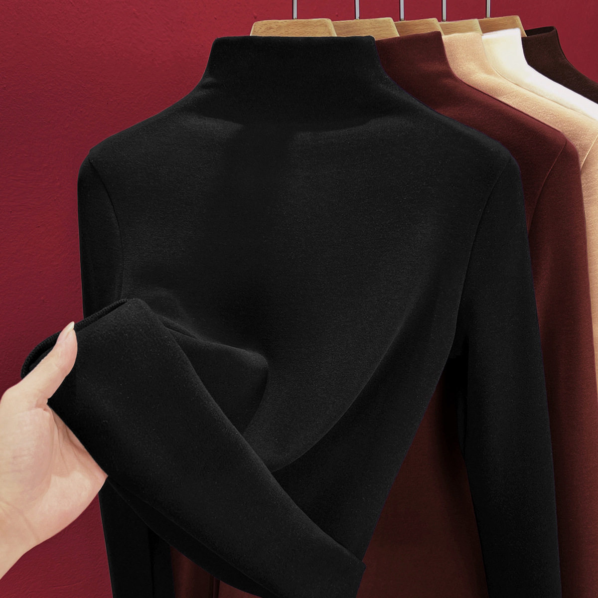 蚕丝羊绒双面德绒半高领打底衫女秋冬季加绒加厚保暖洋气长袖上衣,淘宝优惠券,粉丝福利购,淘宝优惠卷