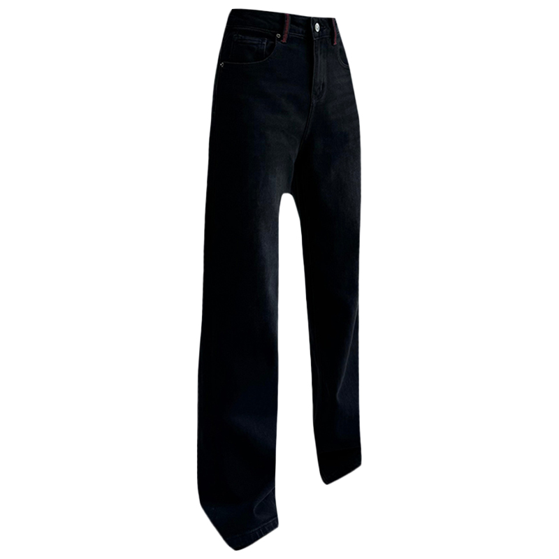 2025秋冬Jeans阿凡牛A3718抓毛薄绒窄版宽松显瘦女牛仔直筒阔腿裤 - 图3