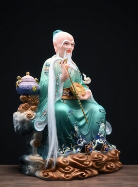 汉白玉鸿钧老祖神像供奉家用客厅居家风水摆件三清之师鸿钧道人