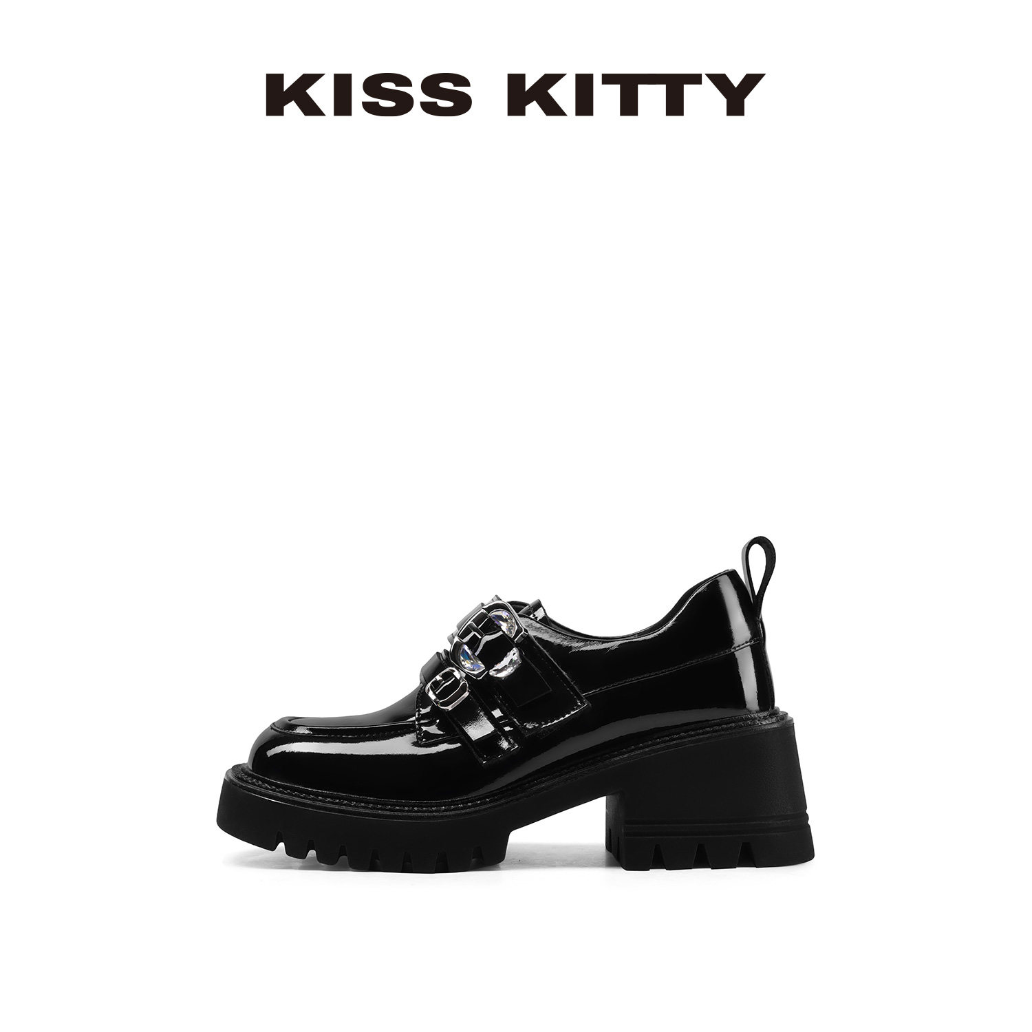 KISSKITTY厚底乐福鞋2025年新款黑色通勤百搭增高单鞋金属扣女鞋,淘宝优惠券,粉丝福利购,淘宝优惠卷