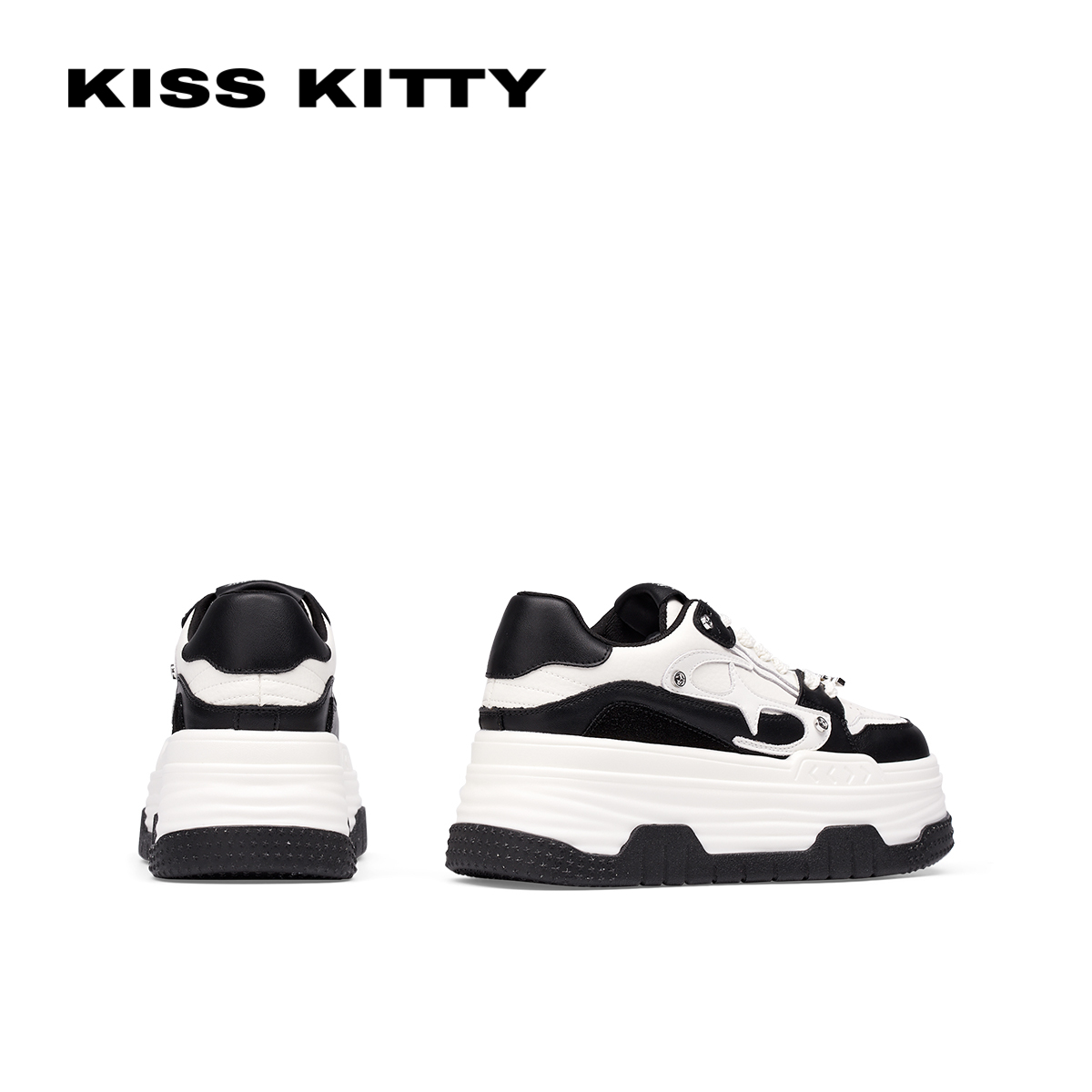 KISSKITTY2024年夏季新款厚底增高时尚板鞋运动鞋女款休闲熊猫鞋 - 图2