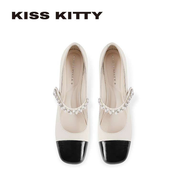 KISSKITTY玛丽珍女鞋2026春季新款粗跟方头小香风一字扣带高跟鞋,淘宝优惠券,粉丝福利购,淘宝优惠卷