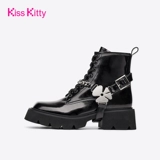 [Kiss Kitty厚底粗跟马丁靴女链条甜酷靴子英伦风机车靴白色短靴子]