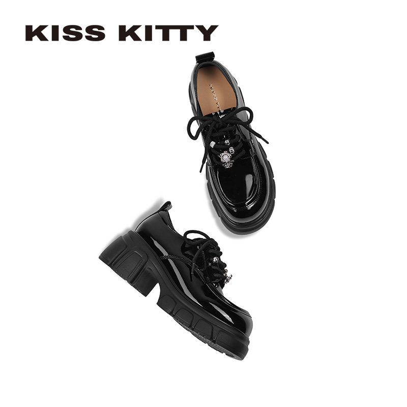 KISSKITTY乐福鞋女2026新款深口单英伦风厚底粗跟黑色牛津小皮鞋,淘宝优惠券,粉丝福利购,淘宝优惠卷