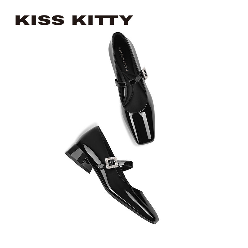 KISSKITTY一字带玛丽珍鞋女2026春新款法式复古低跟方头浅口单鞋,淘宝优惠券,粉丝福利购,淘宝优惠卷