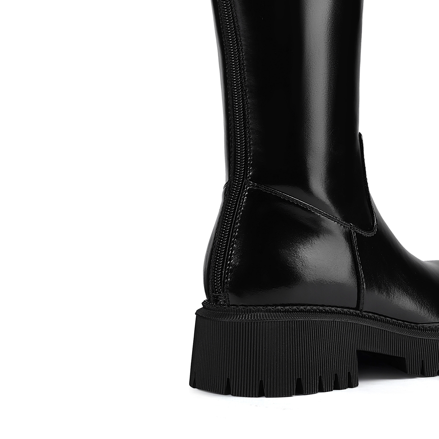 KISSKITTY蝴蝶结长筒皮靴冬季新款高筒靴圆头粗跟厚底增高骑士靴 - 图1