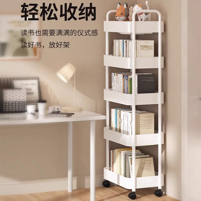 Bookshelf Small carts of strokes Reading a bookcase with wheels can be moved to the floor, which can be moved by the home, a simple multi -layer snack storage rack