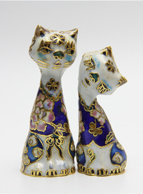 北京特色礼品景泰蓝掐丝珐琅摆件高矮猫招财猫摆件出口外贸包邮
